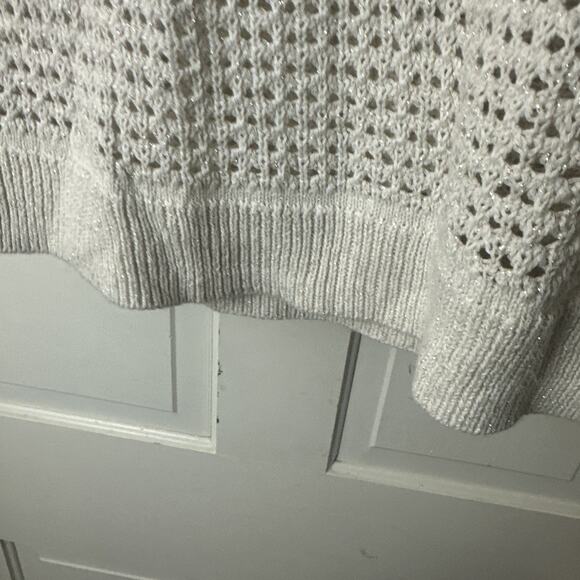 GAP Sweater Small Open Knit Silver Sparkle Metallic Cotton Womens - Picture 5 of 6